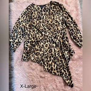 Leopard Print Asymmetrical Blouse